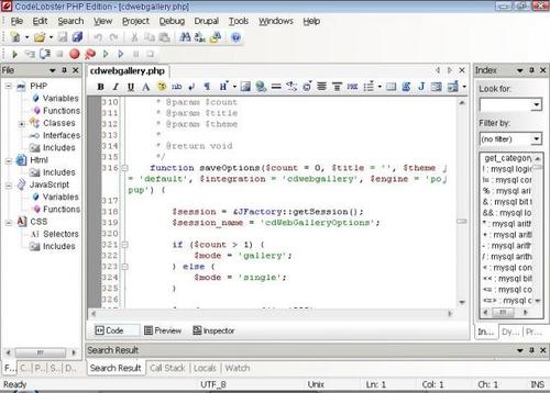 CodeLobster - удобный редактор РНР, HTML, CSS, JavaScript со встроенным дебаггером и HTML инспектором (как в FireBug-е).