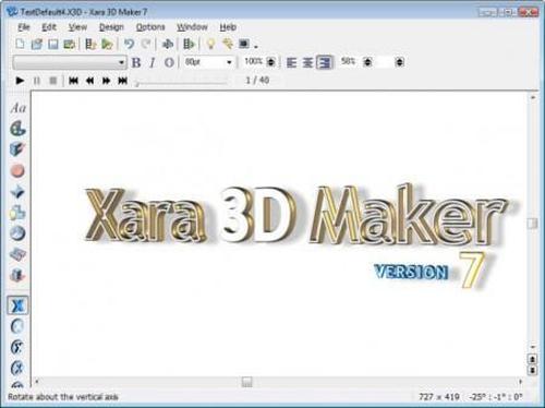 Xara3D 7 - программа для создания 3D текстов и графики наивысшего качества: трехмерных и анимированных    текстов, включая самые разнообразные заголовки, логотипов и баннеров (в том числе и флэш), трехмерных    кнопок и других небольших графических объектов, скринсейверов. 